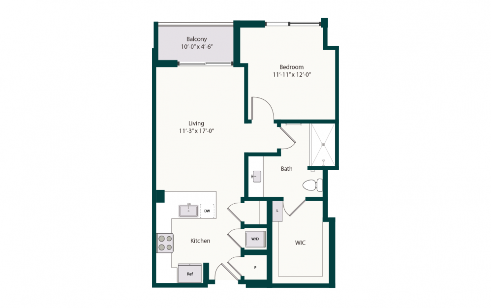 A2 - 1 bedroom floorplan layout with 1 bath and 765 square feet.
