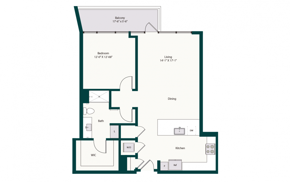 A8 - 1 bedroom floorplan layout with 1 bath and 930 square feet.