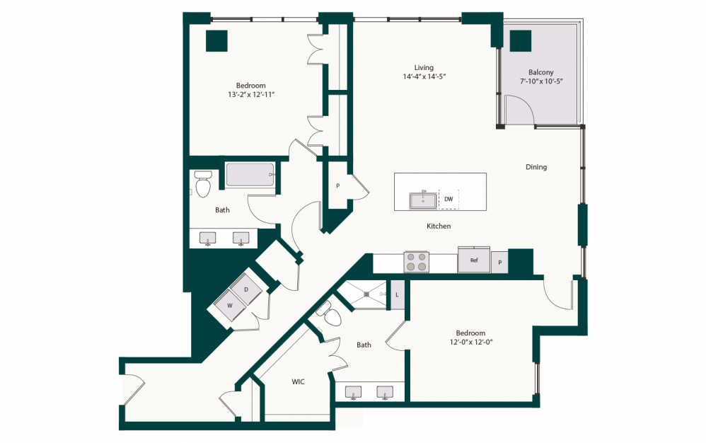 B6 - 2 bedroom floorplan layout with 2 baths and 1437 to 1467 square feet.