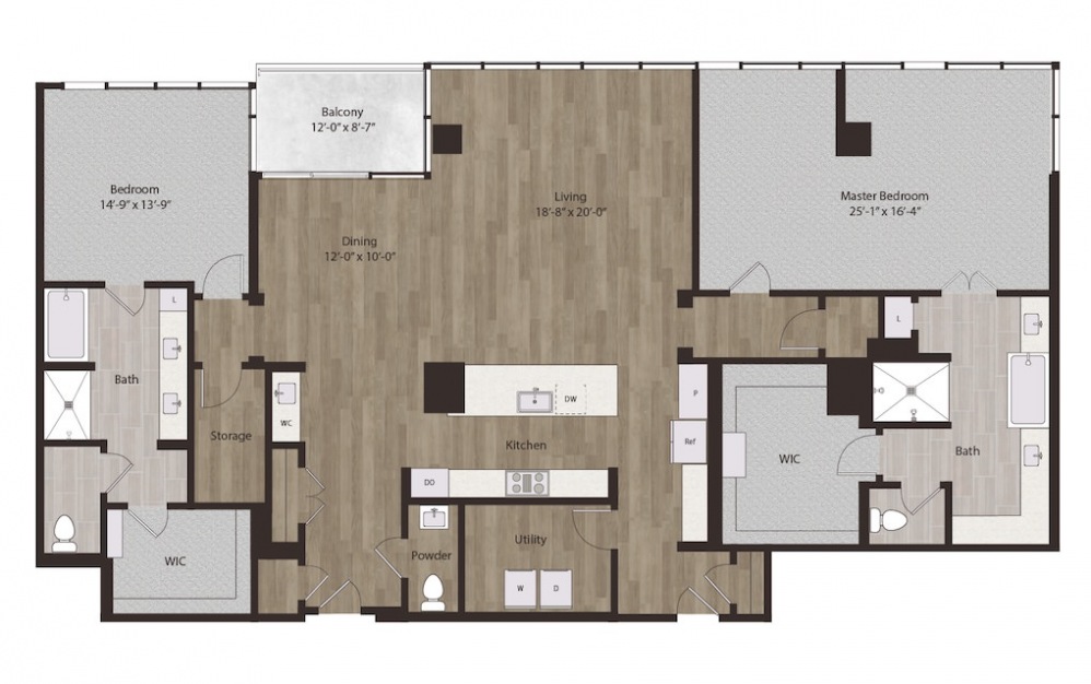 P6 - 2 bedroom floorplan layout with 2.5 baths and 2640 square feet.