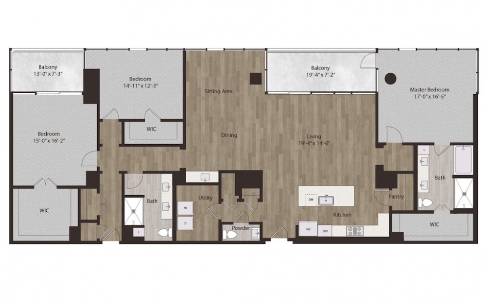 P7 - 3 bedroom floorplan layout with 2.5 baths and 2591 square feet.