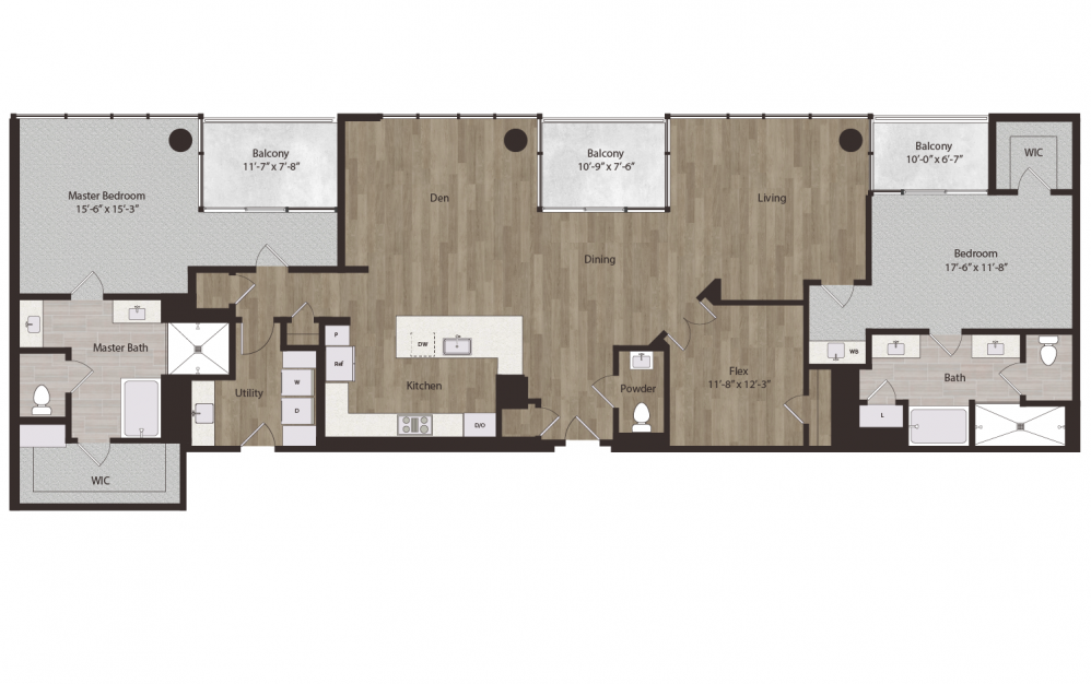 P10 - 2 bedroom floorplan layout with 2.5 baths and 2512 square feet.