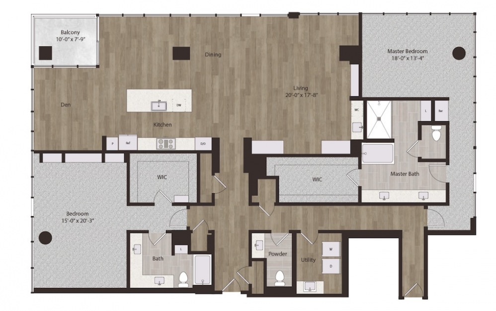 P11 - 2 bedroom floorplan layout with 2.5 baths and 2880 square feet.