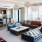 lounge with leather brown section and conference table
