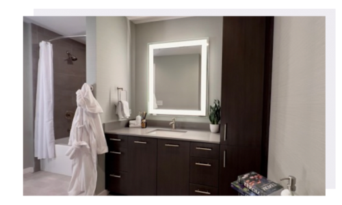 bathroom showing decor and a large mirror