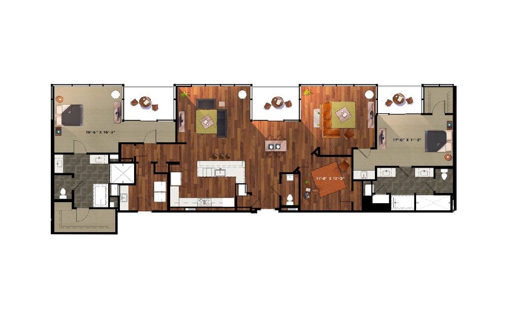 P10 - 2 bedroom floorplan layout with 2.5 baths and 2512 square feet.