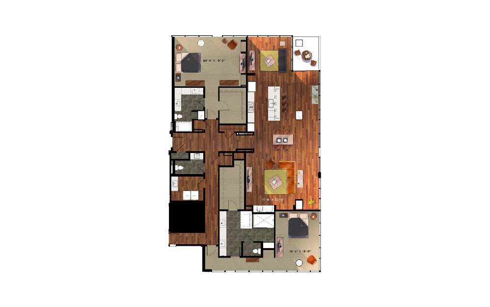 P11 - 2 bedroom floorplan layout with 2.5 baths and 2880 square feet.
