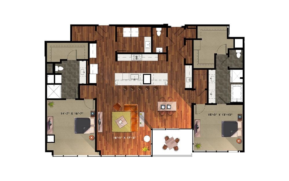 P12 - 2 bedroom floorplan layout with 2.5 baths and 2191 square feet.
