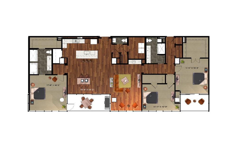 P7 - 3 bedroom floorplan layout with 2.5 baths and 2591 square feet. P7 - 3 bedroom floorplan layout with 2.5 baths and 2591 square feet.