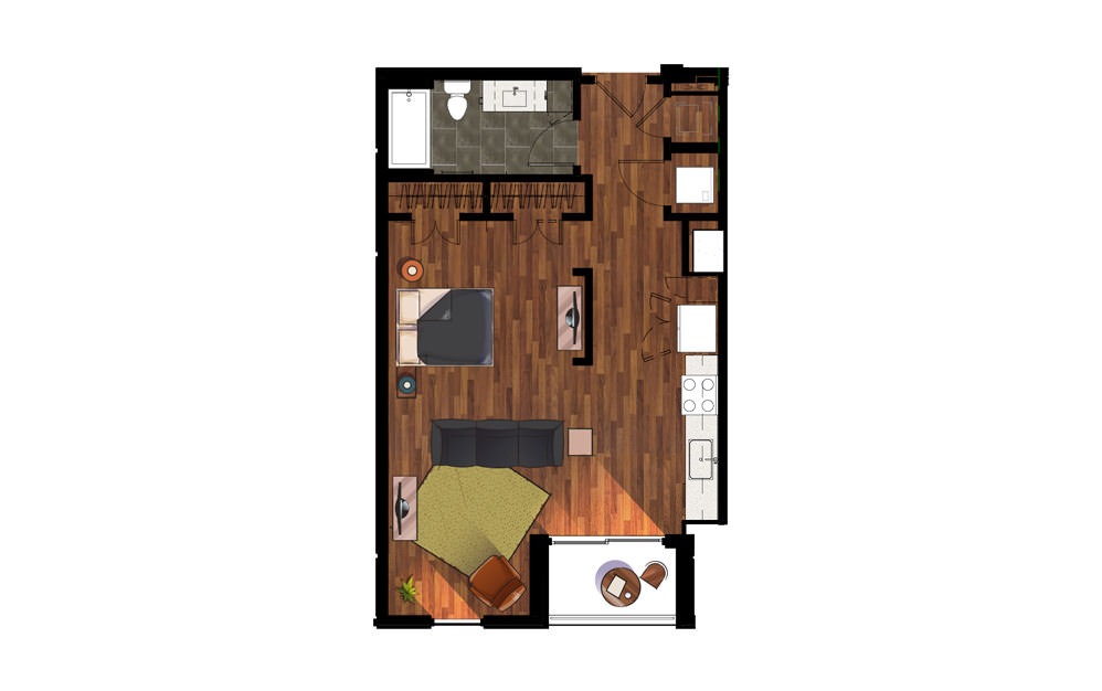 S3 - Studio floorplan layout with 1 bath and 711 square feet. S3 - Studio floorplan layout with 1 bath and 711 square feet.